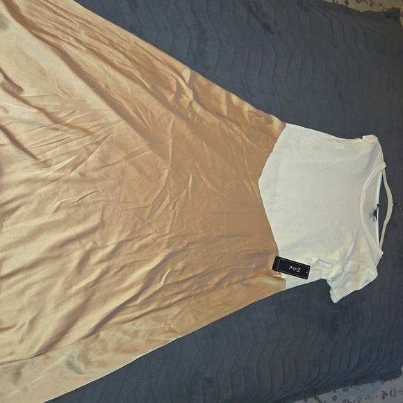 MSK AMBER WOMENS DRESS WHITE COTTON TOP GOLD POLYESTER BOTTOM pullover NWT - Picture 6 of 6